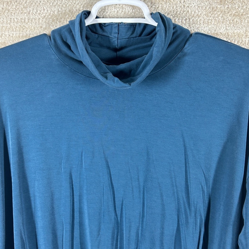Garnet Hill Womens Quiet Luxury Tencel Cowl Neck Bubble Hem Top Teal Blue Large